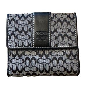 Vintage Coach Mini Signature Black/Gray Canvas Bifold Buckle Snap Wallet